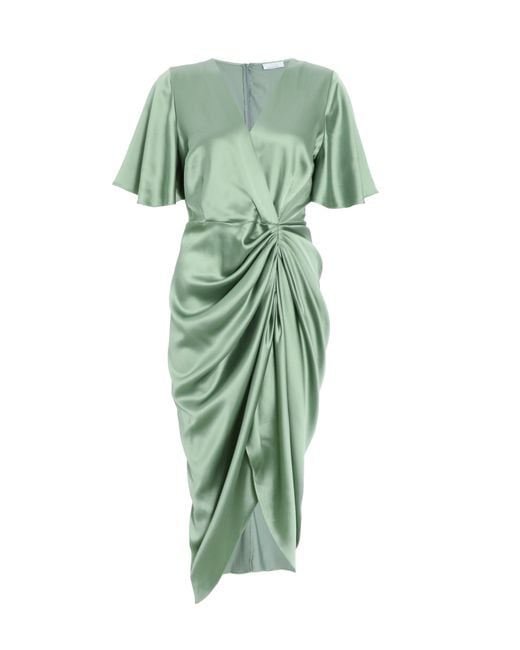 Quiz Petite Sage Satin Ruched Wrap Midi Dress in Green | Lyst UK Quiz Petite Sage Satin Ruched Wrap Midi Dress in Green | Lyst UK