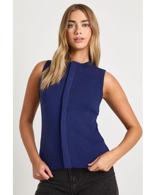 Boohoo Blue Crew Neck Knitted Concealed Panel Waistcoat