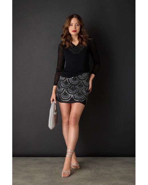 Izabel London Black Sequin Embellished Layered Mini Skirt