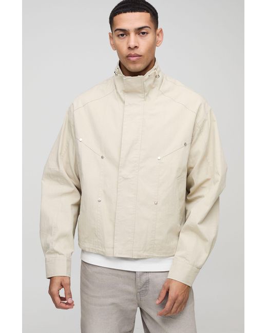 BoohooMAN Natural Oversized Boxy Twill Funnel Neck Cagoule Jacket for men