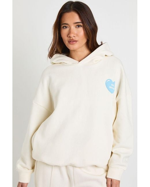 Boohoo White Love Heart Graphic Oversized Puff Print Hoodie
