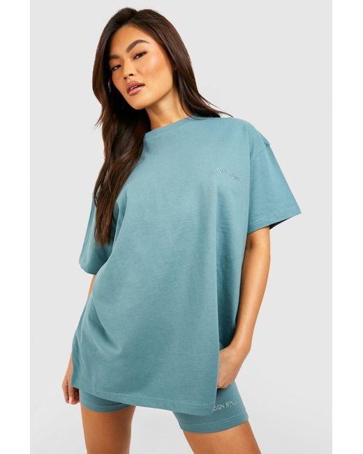 Boohoo Blue Dsgn Studio Oversized T-Shirt And Cycling Short Set