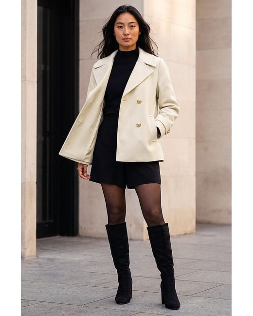 Roman Natural Petite Collar Double Breasted Coat