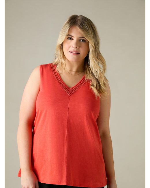 Live Unlimited Red Broderie V-Neck Jersey Vest