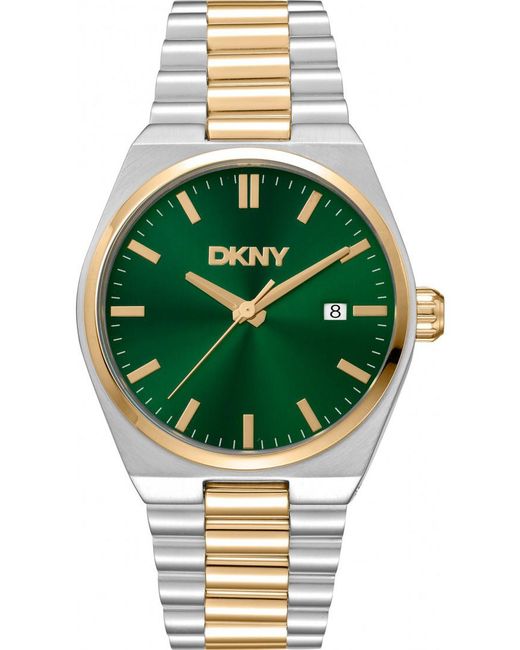 DKNY Date Green Dial Two-tone Gold Stainless Steel Bracelet Watch for men