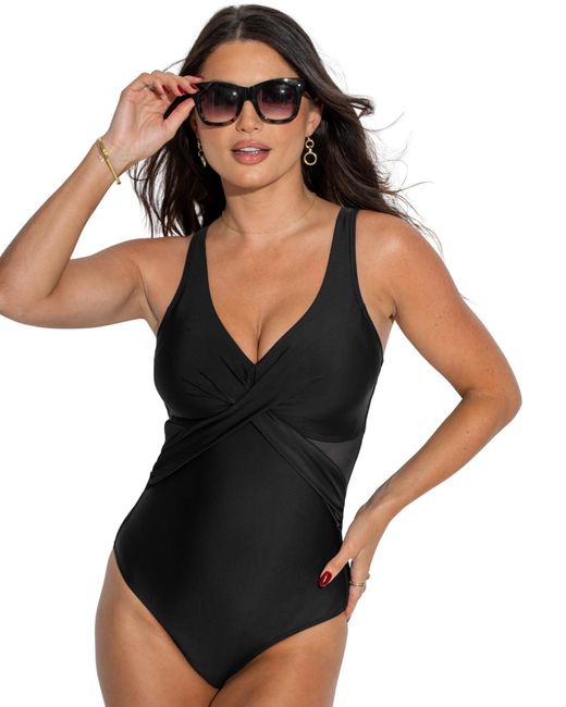 Pour Moi Black 29630 Mesh Full Control Non Wired Swimsuit