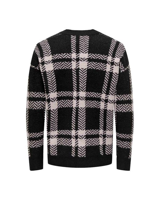 Only & Sons Black ’S Jumpers Long Sleeve Check Knitted Sweater for men