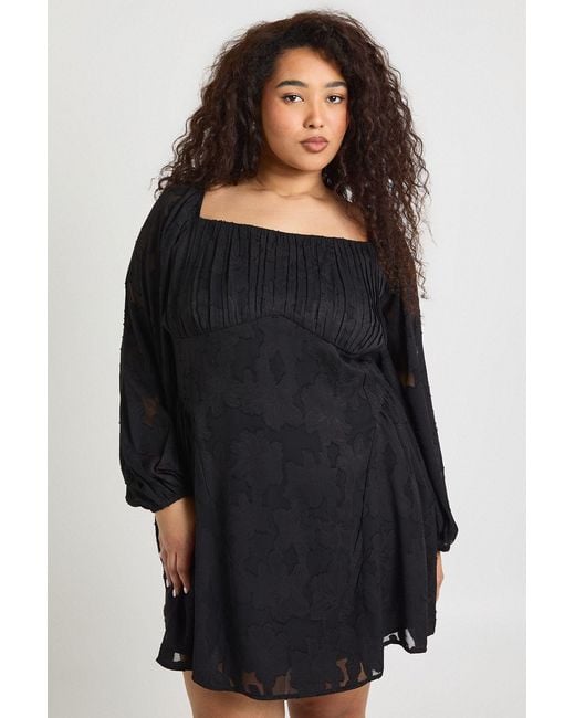 Boohoo Black Plus Burnout Chiffon Milkmaid Skater Dress