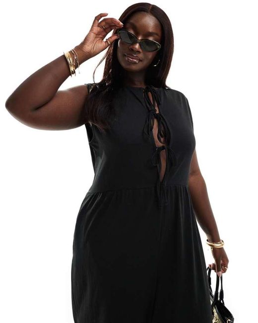 ASOS Black Design Tie Front Wide Leg Jumpsuit
