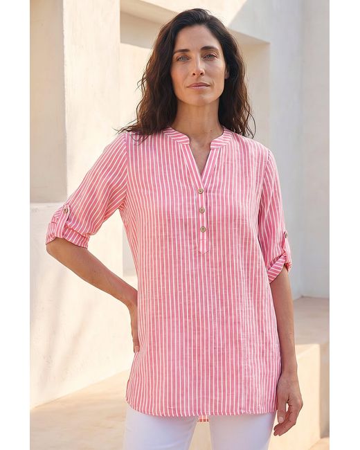 Roman Pink Classic Stripe Button Front Top