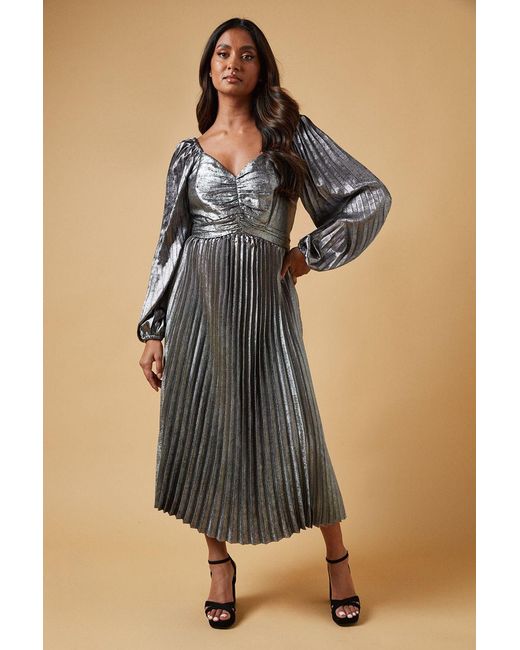 Oasis Black Occasion Pleated Metallic Midi Dress