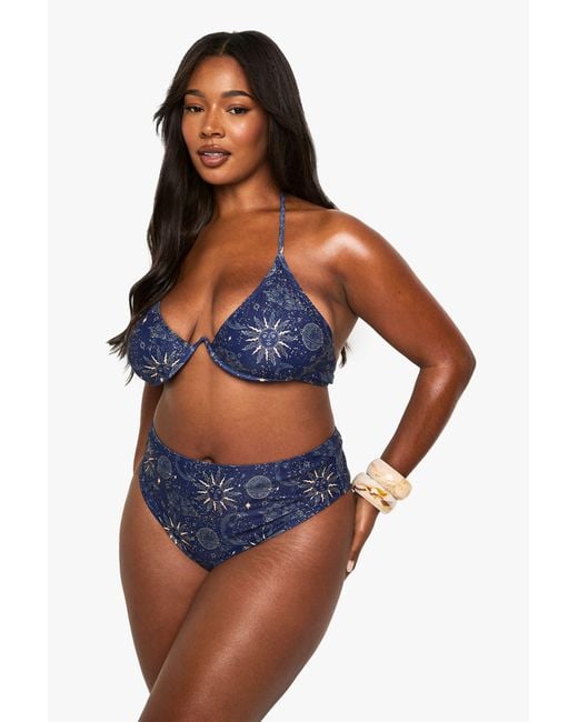 Boohoo Blue Plus Celestial Underwire Bikini