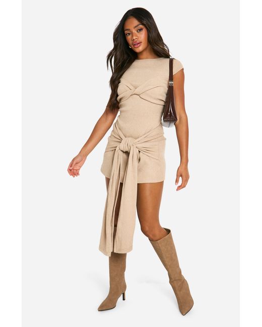 Boohoo Natural Brushed Rib Mini Dress