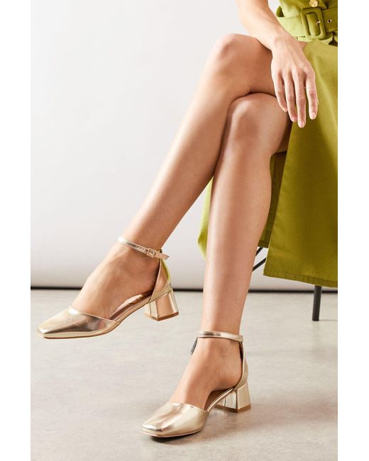 Wallis Metallic Fernanda Faux Leather Square Toe Low Block Heel Court Shoes