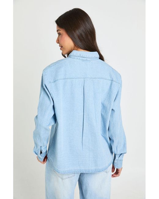 Boohoo Blue Chambray Balloon Sleeve Oversized Shirt