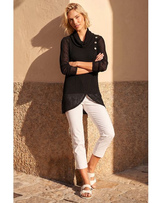 Roman Black Snit Textured Buttoned Top