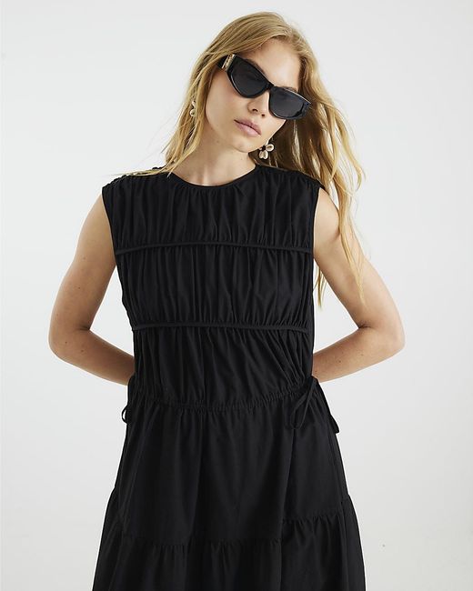 River Island Black Maxi Dress Drawstring Tiered Sleeveless Cotton