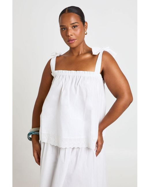 Boohoo White Plus Tie Shoulder Lace Hem Top