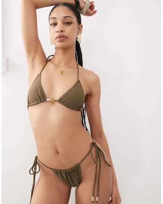 Motel Natural Leyna Bead Detail Bikini Bottoms