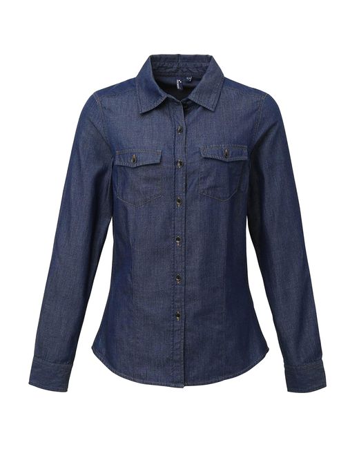 PREMIER Blue Ladies Jeans Stitch Long Sleeve Denim Shirt Denim)