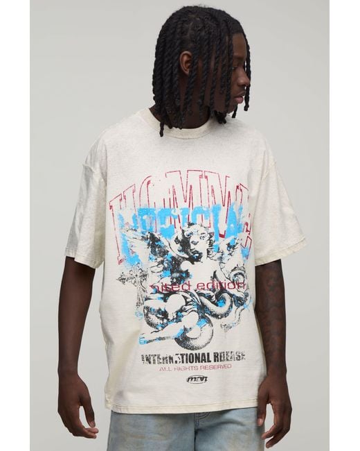 BoohooMAN Black Oversized Exposed Seam Renaissance Spray Wash T-Shirt Cotton for men