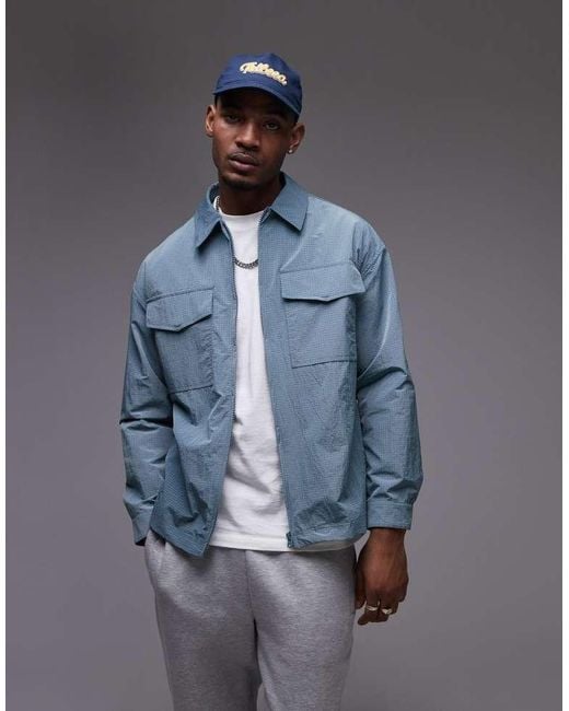 Topman Blue Lightweight Ripstop Jacket for men