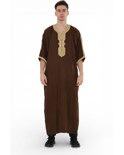 Thobez Brown Ramadan Moroccan Thobe Robe Djellaba Gandoura Eid Jubba- Hm67 for men