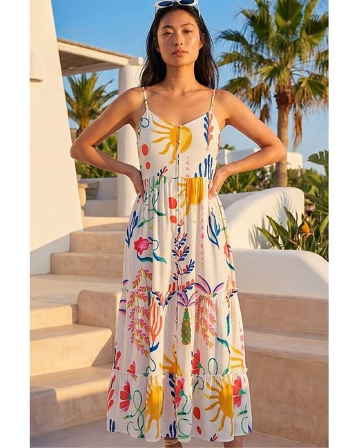 Roman White Petite Print Strappy Button Front Dress