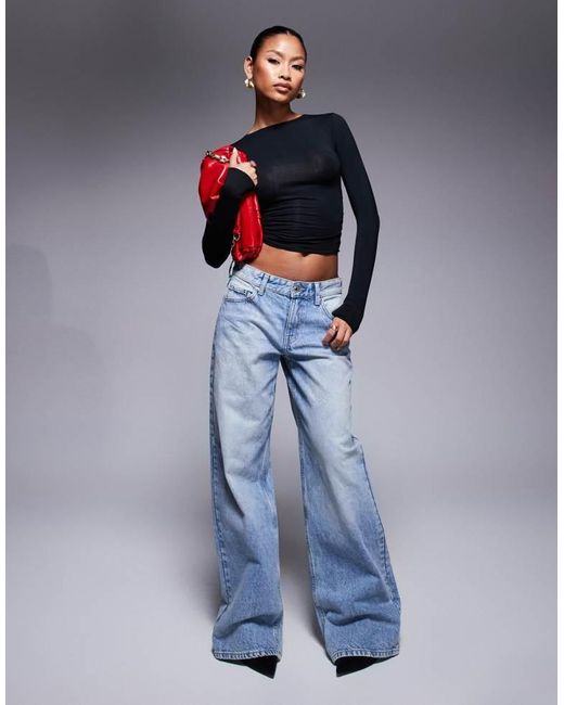 Oh Polly Blue Alia Modal Ruched Long-Sleeve Top