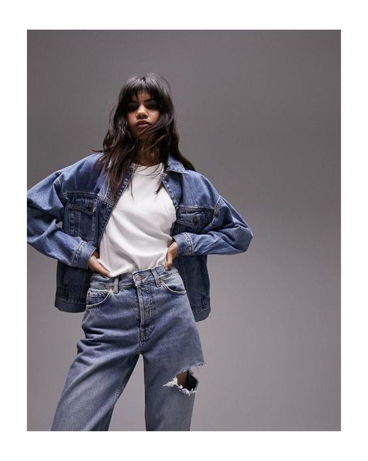 TOPSHOP Gray Dad Jeans With Side Rip