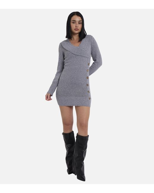 Gini London Blue Wrap Knit Button Detail Mini Jumper Dress