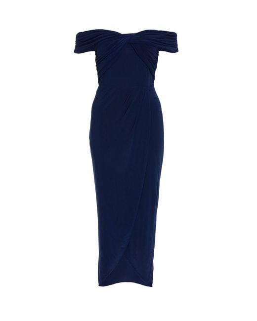 Quiz Blue Twist Bardot Bodycon Midi Dress