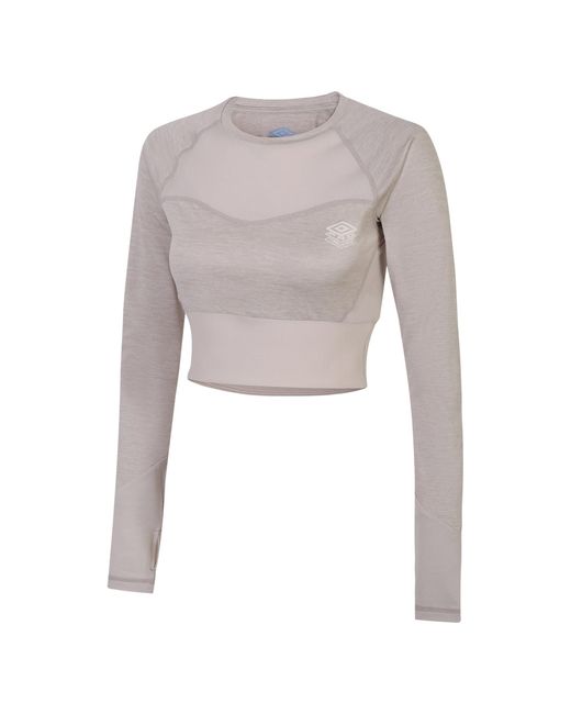 Umbro Gray Ladies Pro Training Long-Sleeved Crop Top Marl)