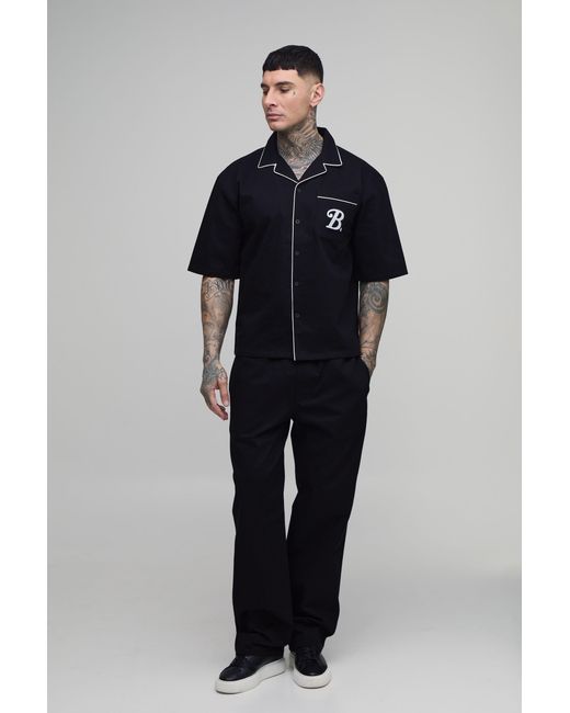 BoohooMAN Blue Tall Oversized Pocket Detail Twill Shirt & Relaxed Trouser Set for men