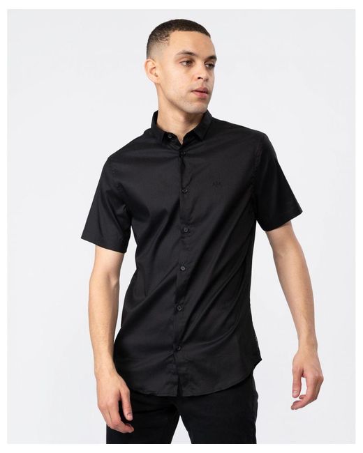 Armani Exchange Black Short Sleeve Bi-Stretch Shirt for men