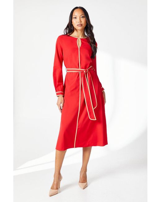 PRINCIPLES Red Premium Contrast Piping Belted Midi Dress