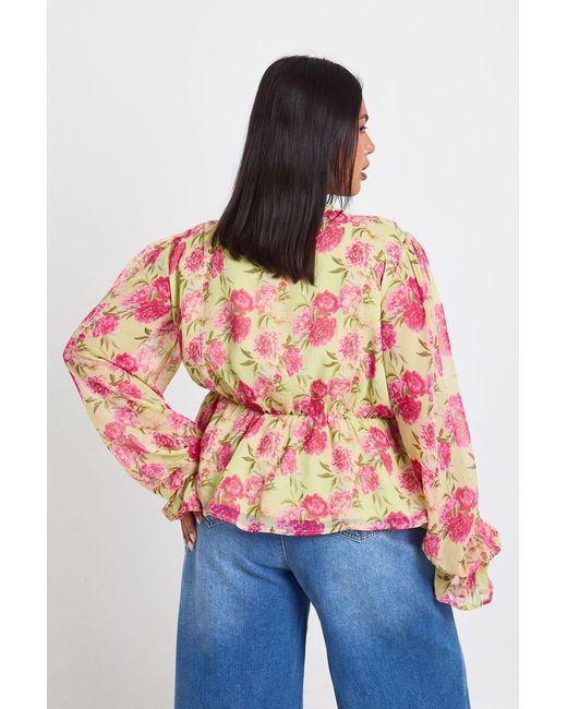 Boohoo Blue Plus Ruffle Tie Front Smock Top