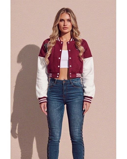 Femme Luxe Blue Varsity Slogan Contrast Sleeve Bomber