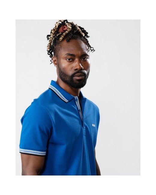 Boss Blue Paddy Curved Polo for men