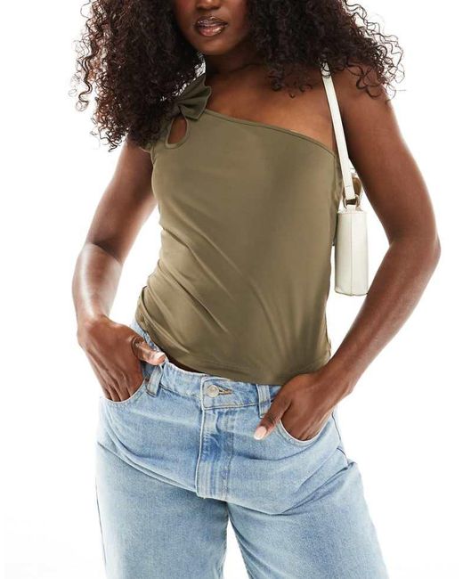 Labelrail Blue X Sumbo Owoyele One Shoulder Bow Detail Stretch Top