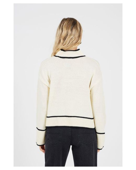 Brave Soul White Turtleneck Knitted Jumper With Contrast Trim