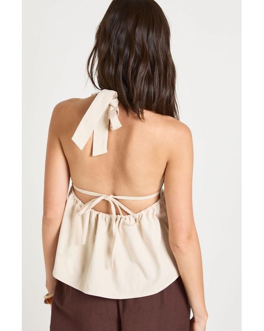 Boohoo White Chambray Halterneck Swing Top