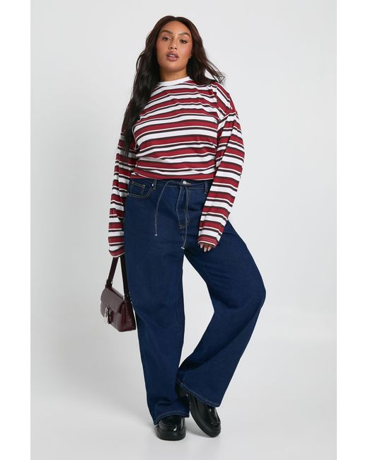 Boohoo Blue Plus Elasticated Back Tie Drawstring Straight Leg Jean