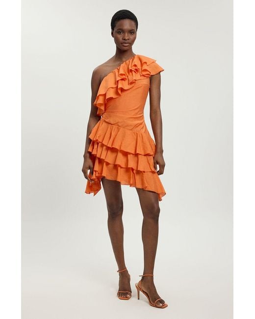 Karen Millen Orange Drama Frill Midi Dress