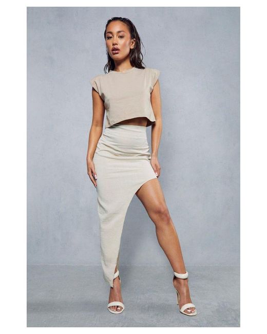 MissPap Gray Asymmetric Linen Look Midi Skirt