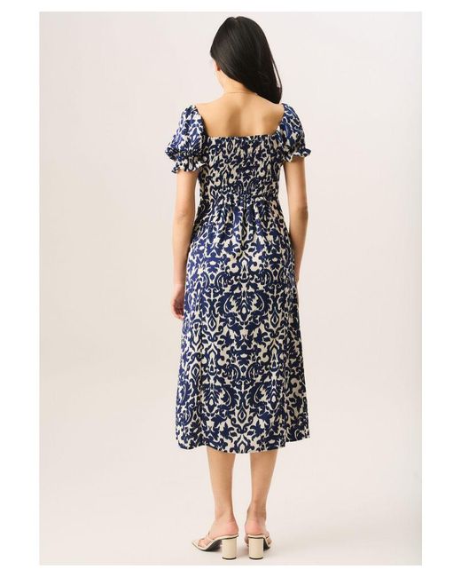 Gini London Korte Midi-jurk Met Pofmouwen En Splitzoom in het Blue