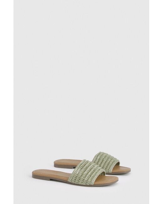 Boohoo Green Crochet Square Toe Sliders
