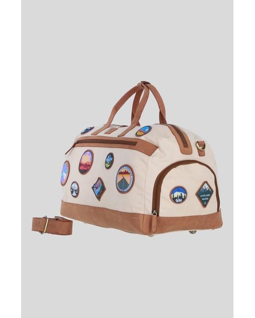 Fenland Sheepskin Natural Heritage Canvas Travel Holdall With Adventure Patches for men