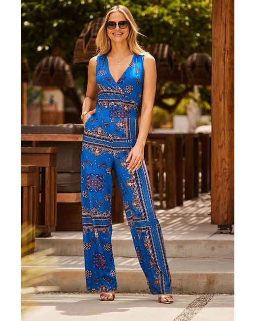 Sosandar Black Baroque Print Wrap Front Wide Leg Jumpsuit