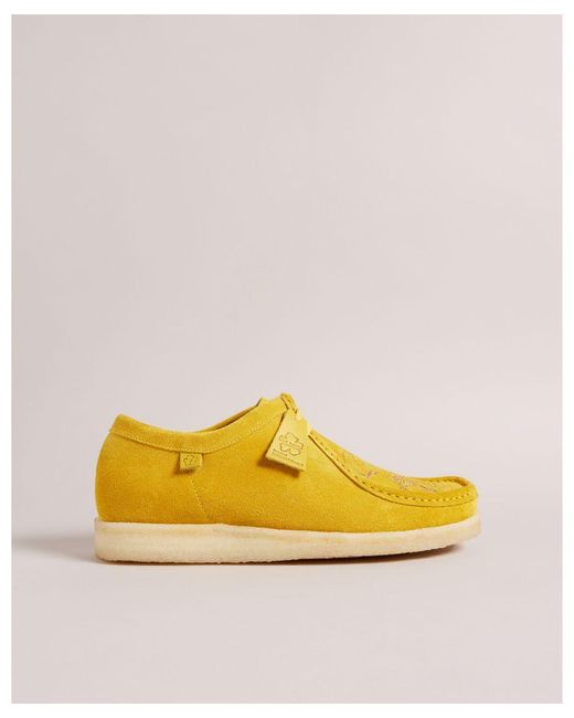 Ted Baker Yellow Pauul P&B Embroidered Suede Shoe for men